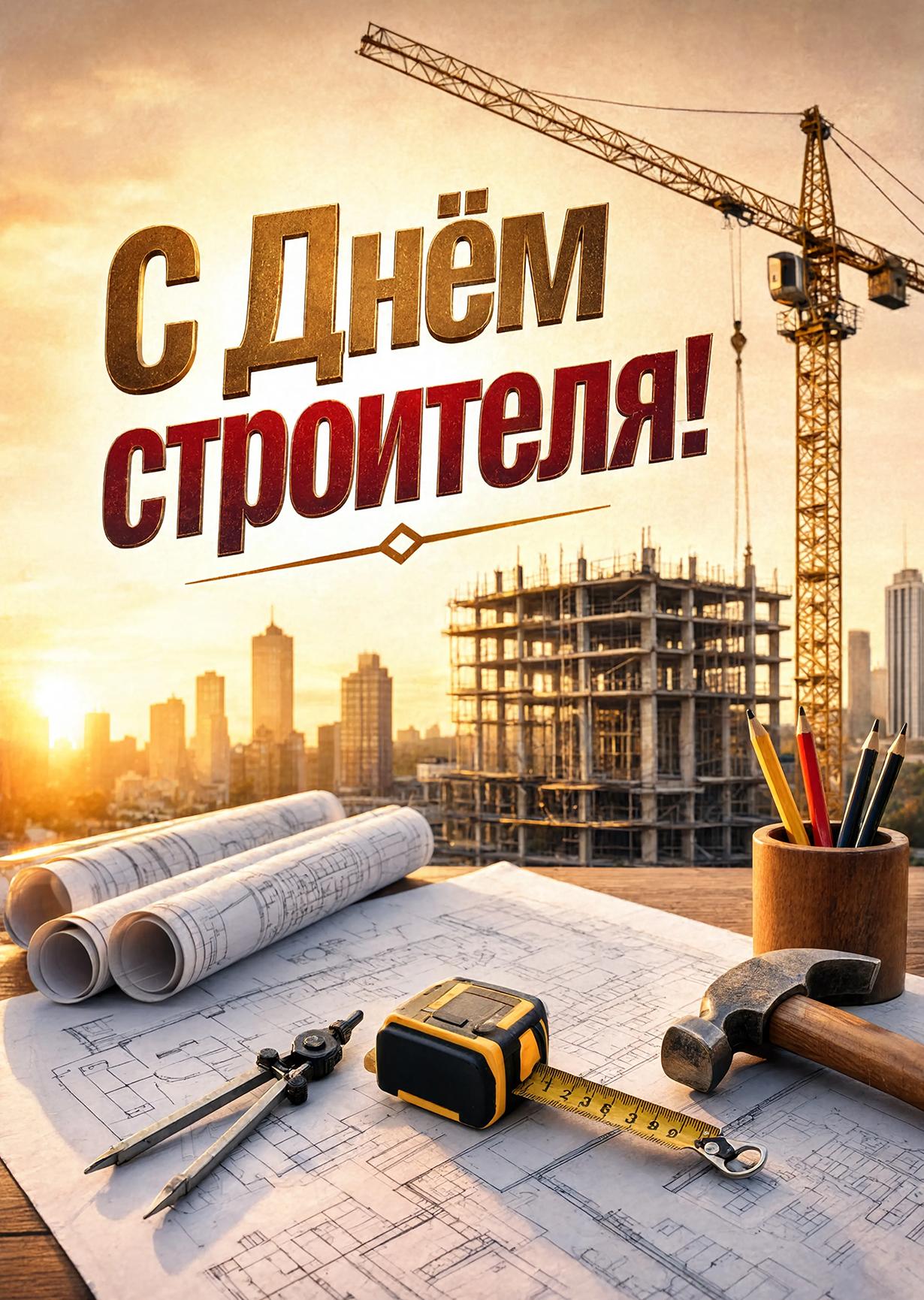 Открытка с днем строителя #10