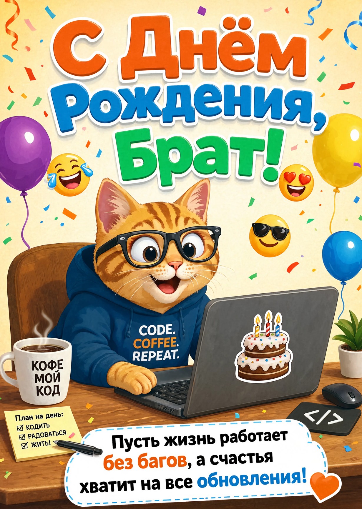 Открытка С днём рождения брату  #31