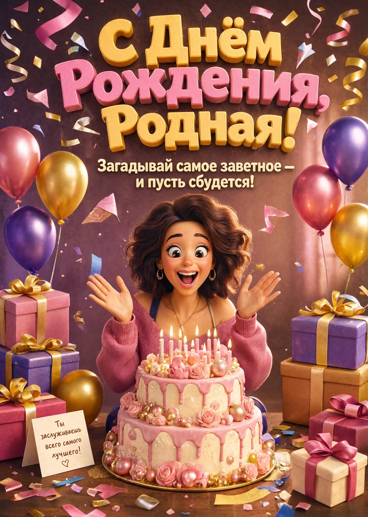 Открытка "С днем рождения женщине" #75
