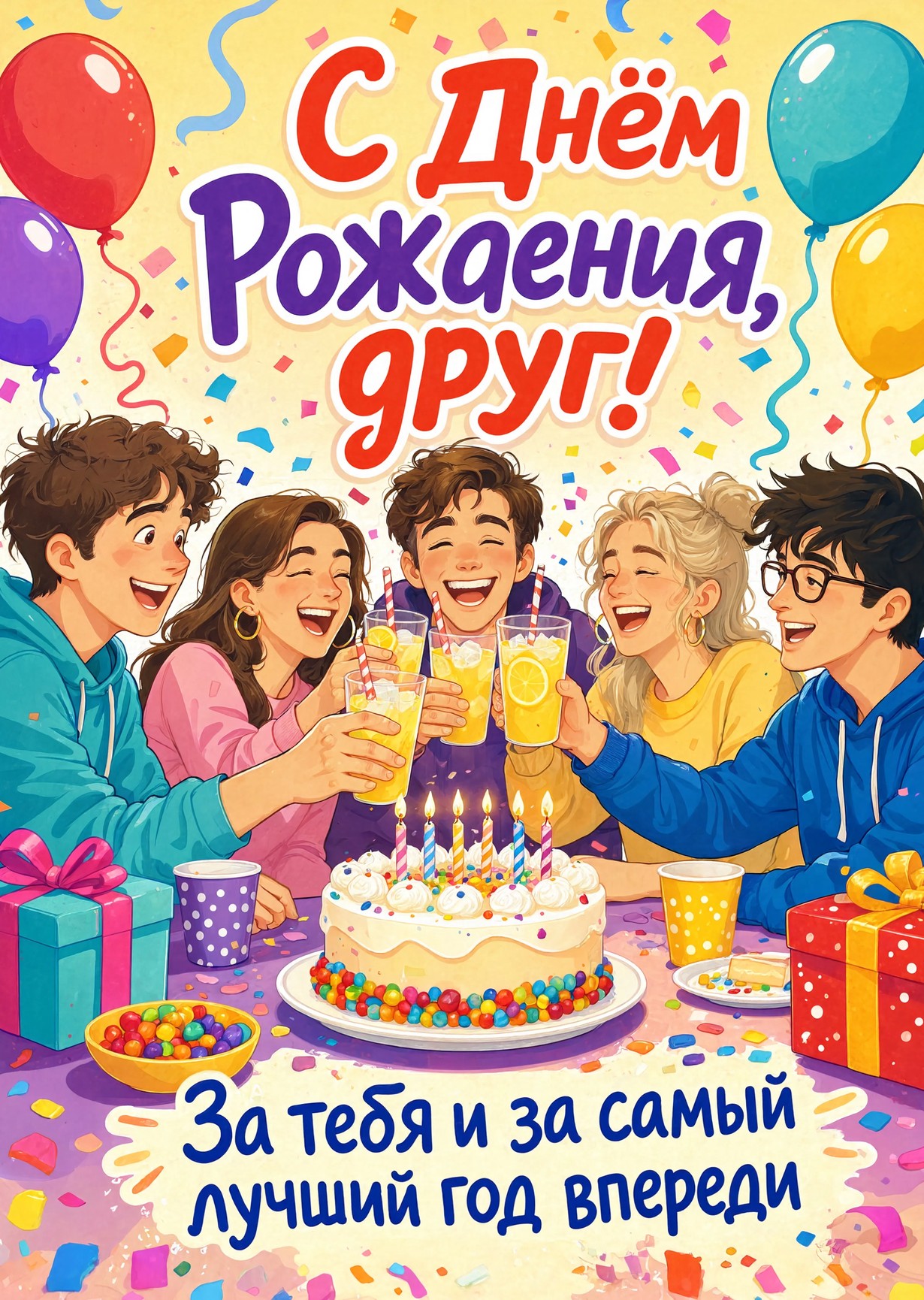 Открытка "С днем рождения другу" #16