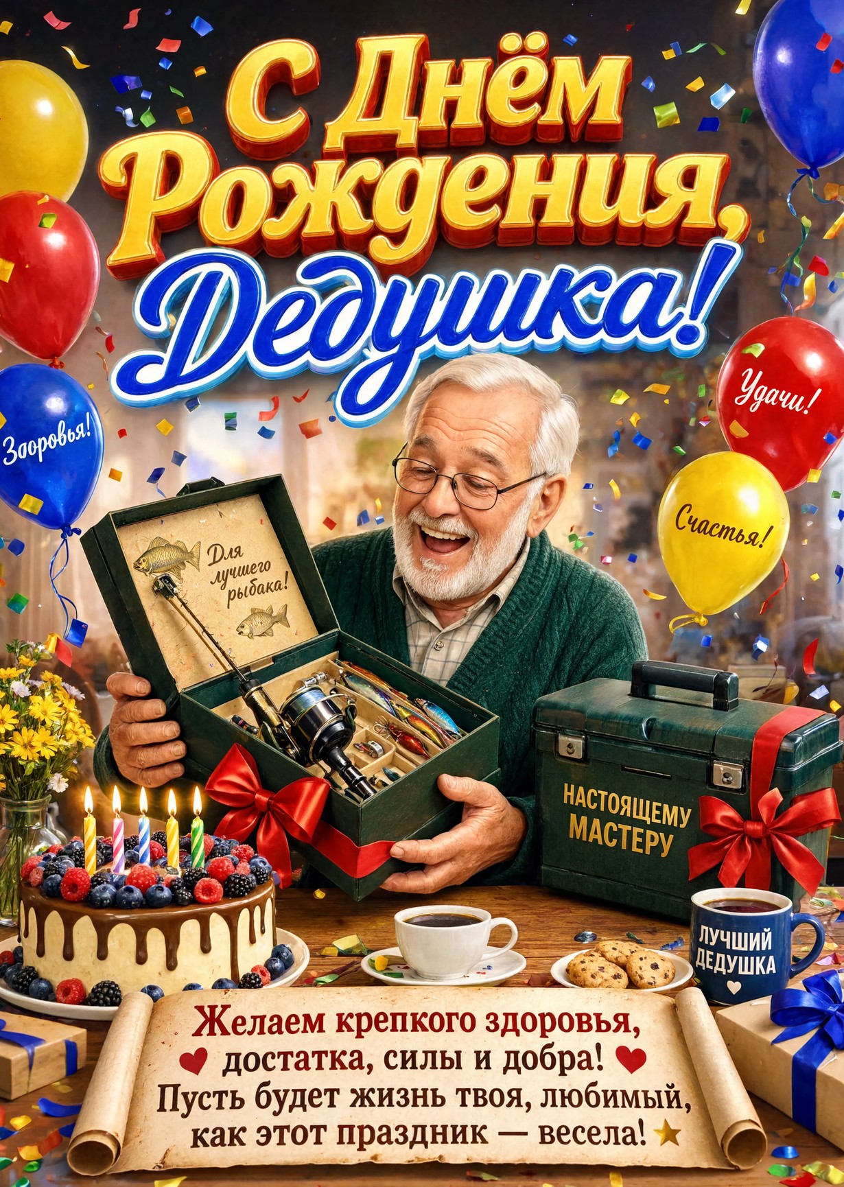 Открытка "С днём рождения дедушке" #46